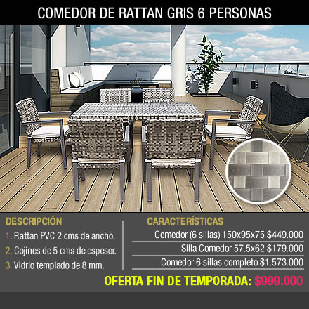 COMEDOR DE RATTÁN GRIS