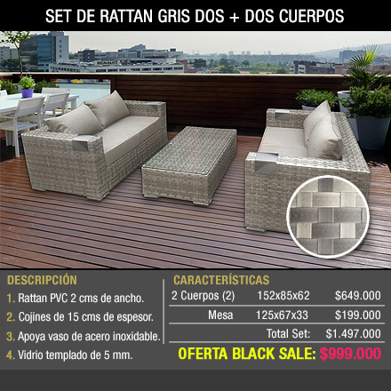 SET DE RATTÁN GRIS DE DOS CUERPOS