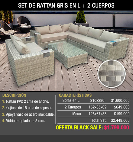 SET RATTÁN GRIS EN L