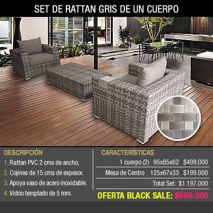 SET DE RATTÁN GRIS DE UN CUERPO