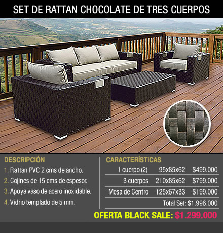 SET DE RATTÁN CHOCOLATE DE TRES CUERPOS